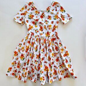 Girlhood Twirl Dress | Orange & Yellow Floral | Short Sleeve | Size 2